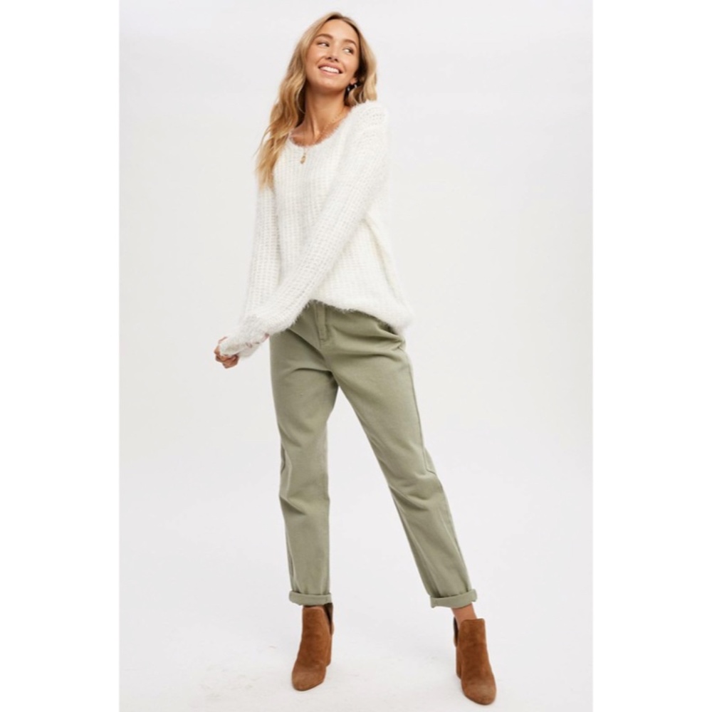SOLD OUT Ivory Fuzzy Boucle Comfy Soft Pullover Knit Relaxed Fit Casual Sweater - Picture 6 of 8
